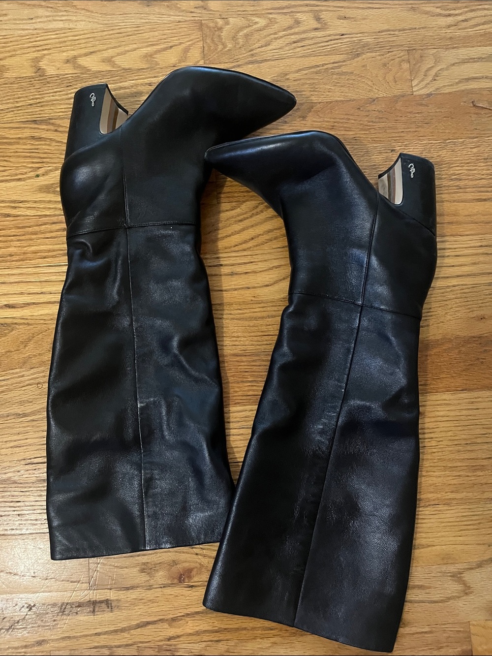Sam Elderman Black Leather tall-High Boots - Classic Women's Dress Boots 8.5